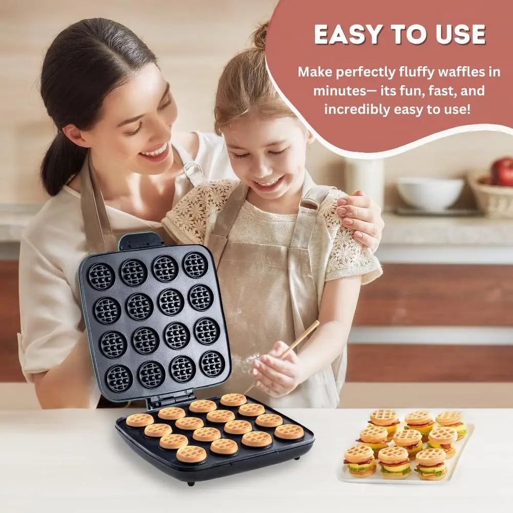 Mini Waffle Maker Machine - 16홀 와플 메이커, 빠른 가열 논스틱