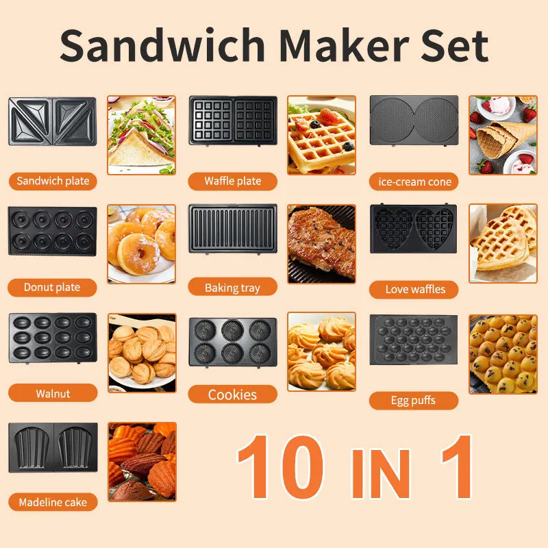 Mini Waffle Maker Machine - 220/110V 가전제품 10 in 1 샌드위치