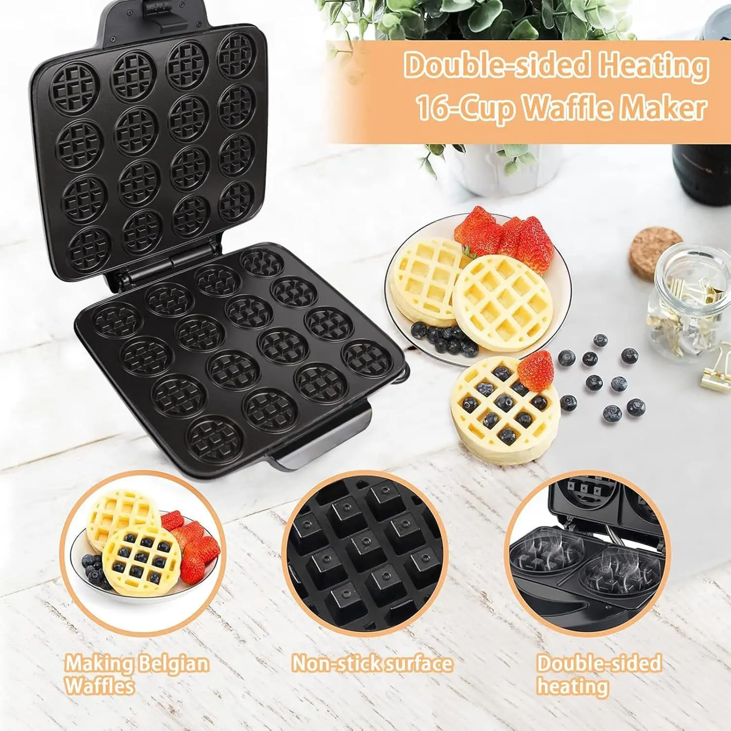 16홀 와플 메이커, 빠른 가열 논스틱 표면 소형 와플 - Mini Waffle Maker Machine 리뷰 및 가격